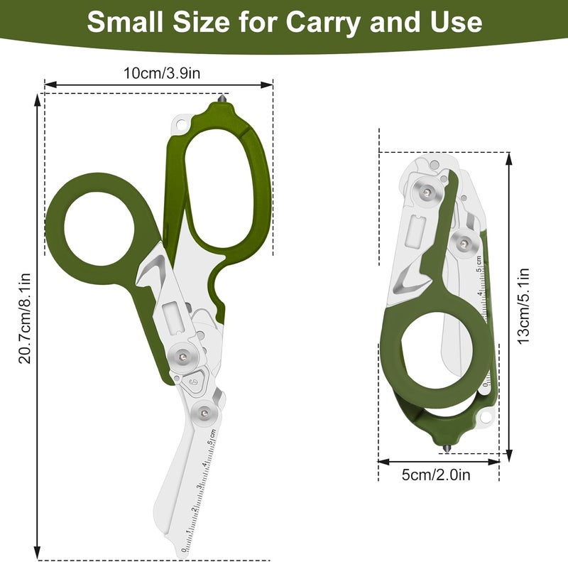 Lemasa 6 in 1 heavy-duty/trauma shears, Folding Retractable Emergency Shears, Outdoor Camping Tools, Seat Belt Cutter, Oxygen Cylinder Wrench, Complimentary Adjustable Wrench (army green) - Image 2